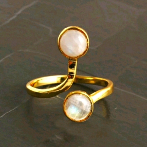 Blue fire moonstone double ring - Picture 2 of 7